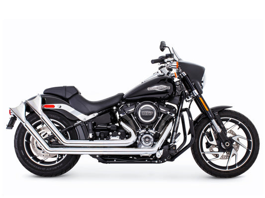 Upsweeps Exhaust - Chrome with Chrome Sharktail End Caps. Fits Softail 2018up. - Freedom Performance Exhaust