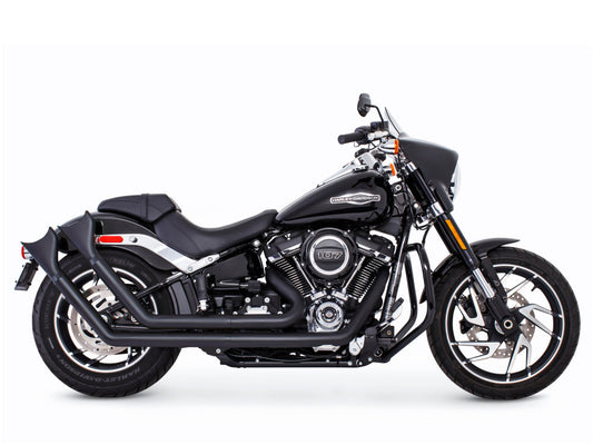 Upsweeps Exhaust - Black with Black Sharktail End Caps. Fits Softail 2018up. - Freedom Performance Exhaust