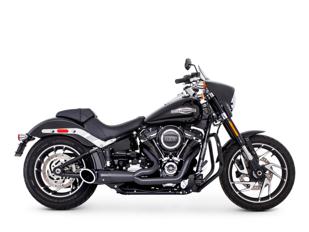 Turnout 2-into-1 Exhaust with Black Finish & Black End Cap. Fits Softail 2018up - Freedom Performance Exhaust