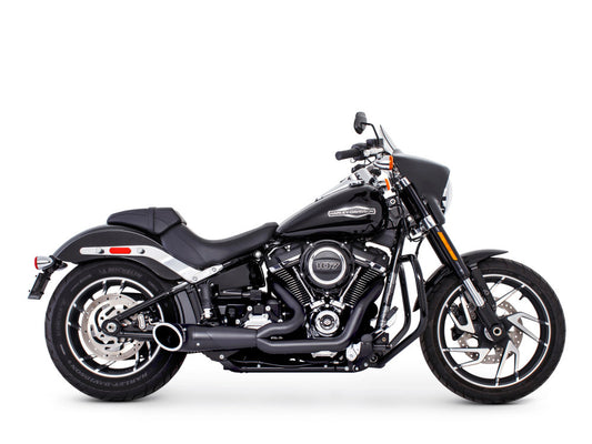 Turnout 2-into-1 Exhaust with Black Finish & Black End Cap. Fits Softail 2018up - Freedom Performance Exhaust