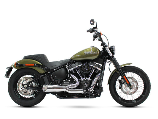Combat Shorty 2-into-1 Exhaust - Chrome with Chrome End Cap. Fits Softail 2018up. - Freedom Performance Exhaust