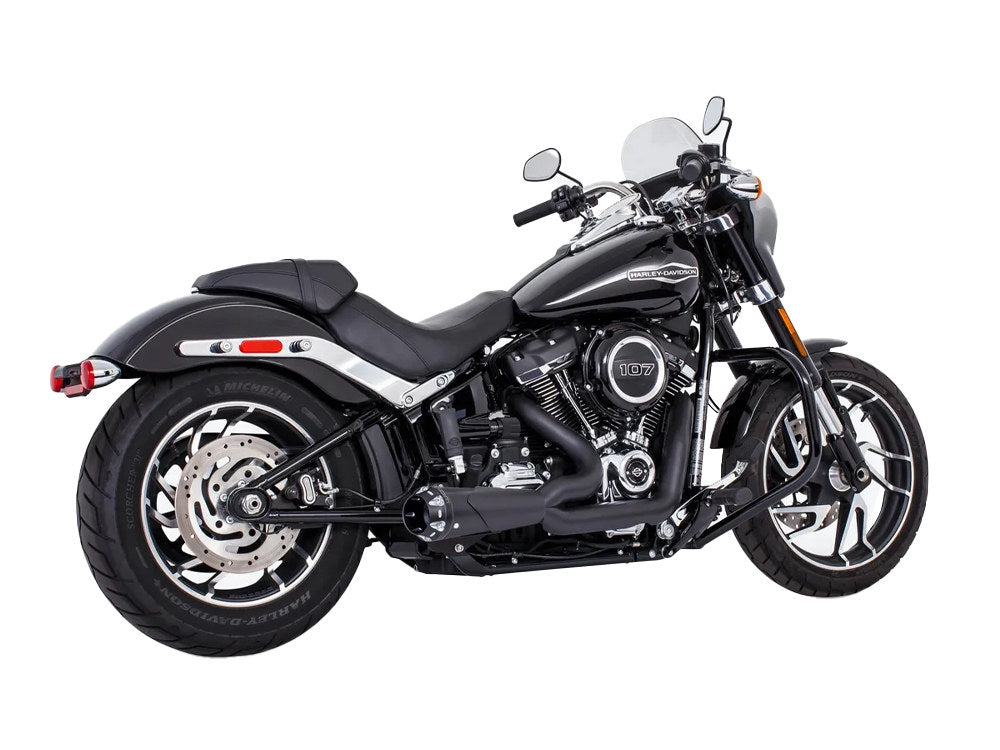 American Outlaw Shorty 2-into-1 Exhaust - Black with Black End Cap. Fits Softail 1986-2017. - Freedom Performance Exhaust