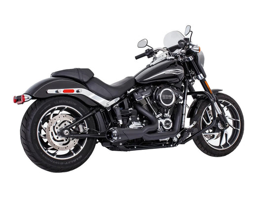 American Outlaw Shorty 2-into-1 Exhaust - Black with Black End Cap. Fits Softail 1986-2017. - Freedom Performance Exhaust