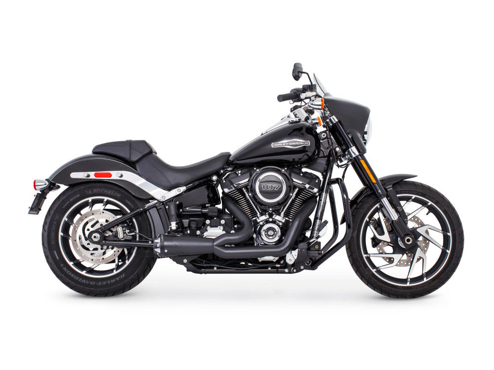 American Outlaw Shorty 2-into-1 Exhaust - Black with Black End Cap. Fits Softail 2018up. - Freedom Performance Exhaust