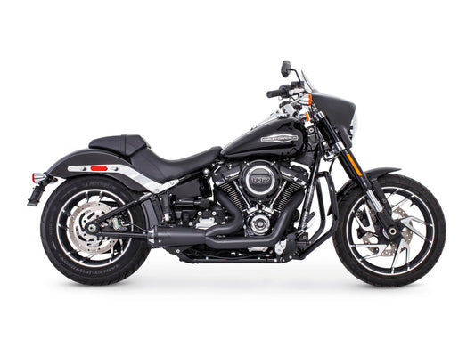American Outlaw Shorty 2-into-1 Exhaust - Black with Black End Cap. Fits Softail 2018up. - Freedom Performance Exhaust
