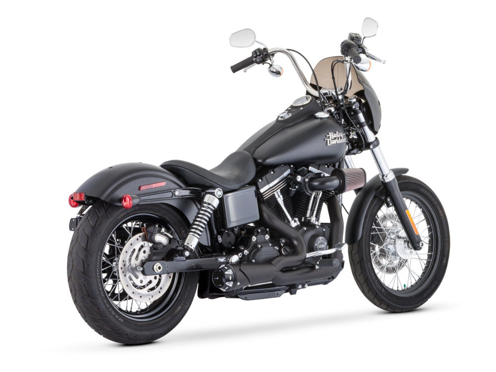 American Outlaw Shorty 2-into-1 Exhaust - Black with Black End Cap. Fits Dyna 2006-2017 & Dyna Switchback 2012-2016 - Freedom Performance Exhaust
