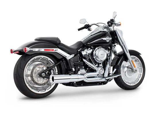 2-into-1 Two Step Exhaust - Chrome with Chrome End Cap. Fits Softail Breakout & Fatboy 2018up with 240 Tyre. - Freedom Performance Exhaust