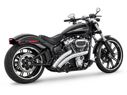 Radical Ground Pounder Exhaust - Chrome with Black Straight Cut End Caps. Fits Softail 2018up - Freedom Performance Exhaust