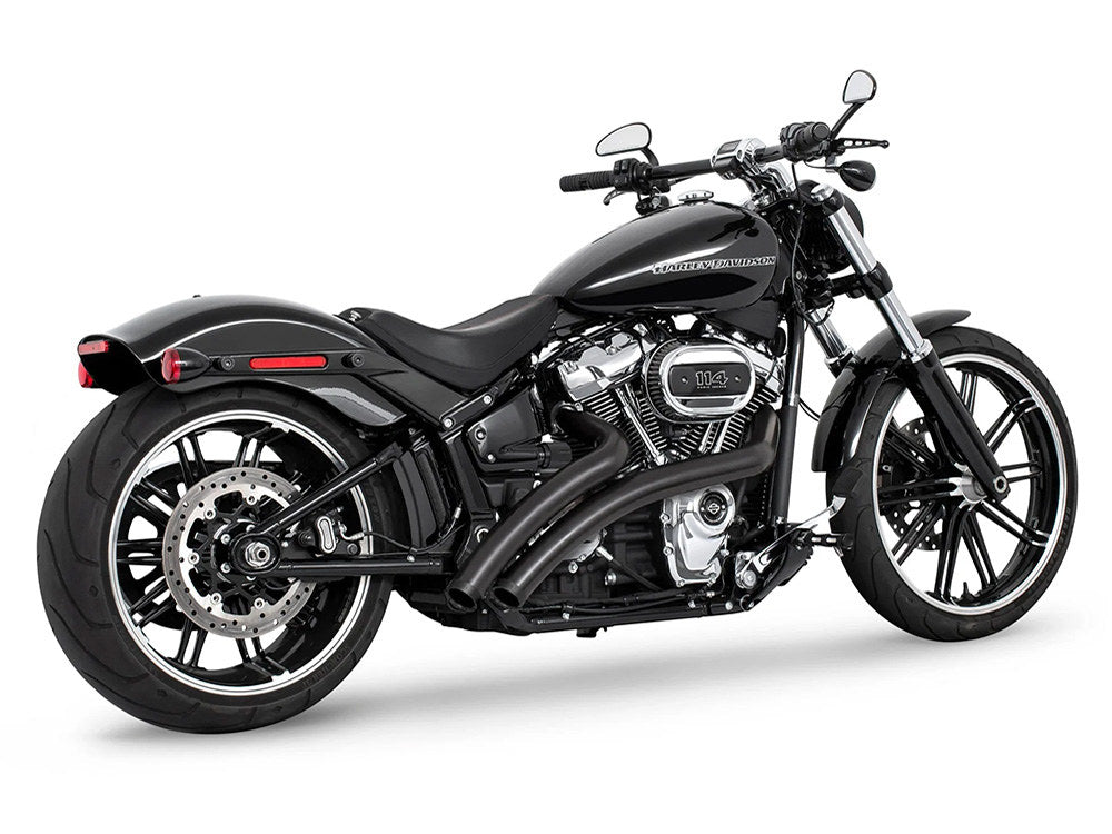 Radical Ground Pounder Exhaust - Black with Black Straight Cut End Caps. Fits Softail 2018up - Freedom Performance Exhaust