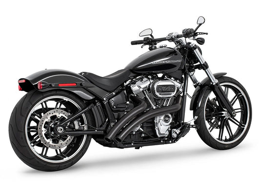Radical Ground Pounder Exhaust - Black with Black Straight Cut End Caps. Fits Softail 2018up - Freedom Performance Exhaust