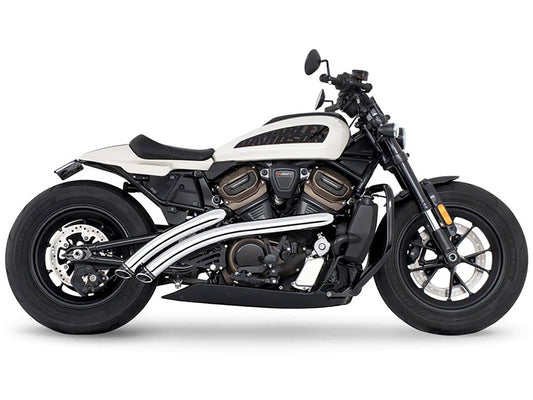 Radical Radius Exhaust - Chrome with Black End Caps. Fits Sportster S 2021-2023 - Freedom Performance Exhaust