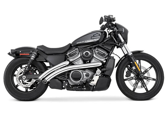 Radical Radius Exhaust - Chrome with Black End Caps. Fits Nightster 975 2022up. - Freedom Performance Exhaust