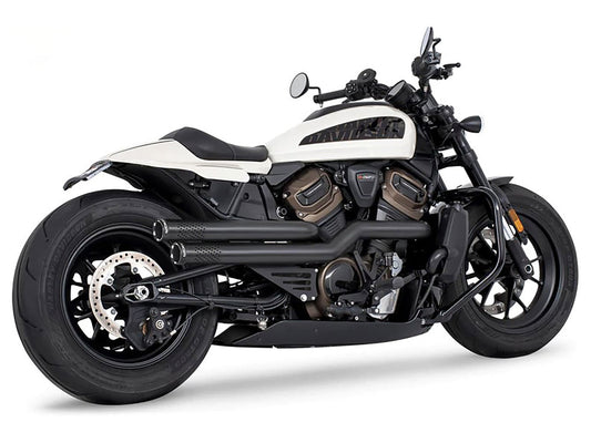 Independence Perforated High Exhaust - Black with Black End Caps. Fits Sportster S 2021-2023 - Freedom Performance Exhaust