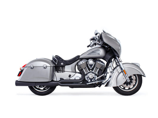 Union 2-into-1 Exhaust - Black with Black End Cap. Fits Indian Big Twin 2014up with Hard Saddle Bags. - Freedom Performance Exhaust