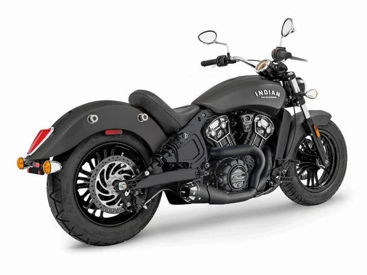 American Outlaw Shorty 2-into-1 Exhaust - Black with Black End Cap. Fits Indian Scout 2015-2024 - Freedom Performance Exhaust