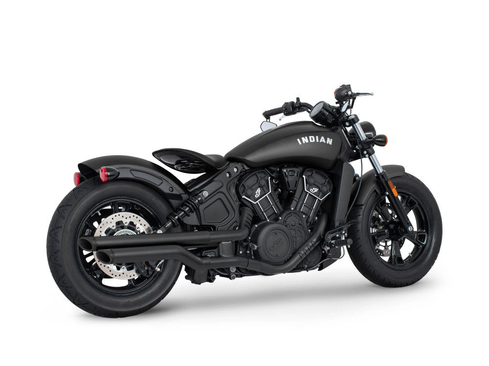 2.5in. Slip-On Mufflers - Black with Black Slash End Caps. Fits Indian Scout 2015-2024 - Freedom Performance Exhaust