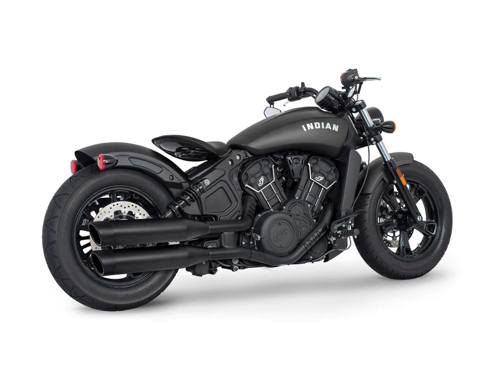 4in. Slip-On Mufflers - Black with Black Liberty End Caps. Fits Indian Scout 2015-2024 - Freedom Performance Exhaust