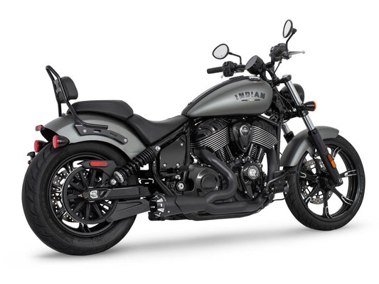 American Outlaw Shorty 2-into-1 Exhaust - Black with Black End Cap. Fits Indian Cruiser 2022up - Freedom Performance Exhaust