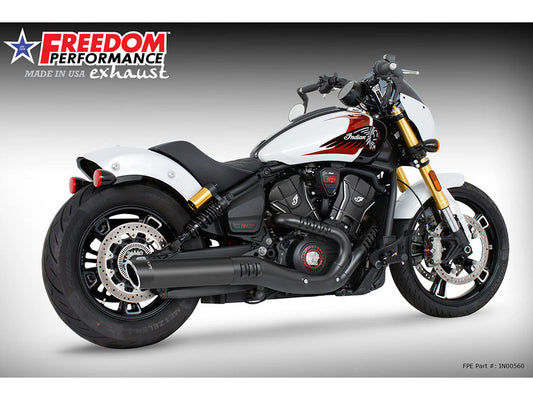 4in. Slip-On Muffler - Black with Black End Cap. Fits Indian Scout 2025up - Freedom Performance Exhaust