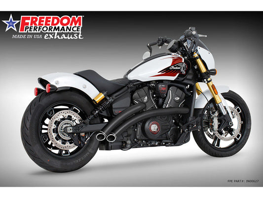 Radical Radius Exhaust - Black with Black End Caps. Fits Indian Scout 2025up - Freedom Performance Exhaust