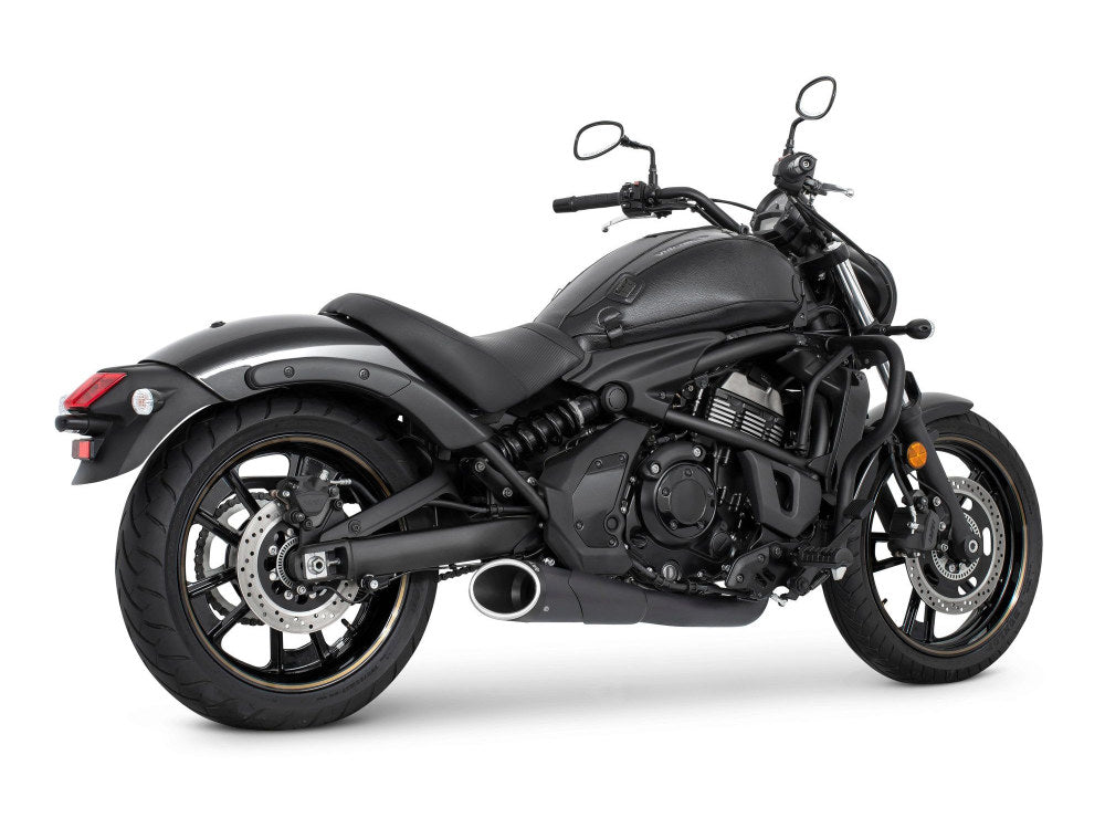 Combat Shorty 2-into-1 Exhaust - Black with Black End Cap. Fits Kawasaki Vulcan 'S' 650cc 2015up. - Freedom Performance Exhaust