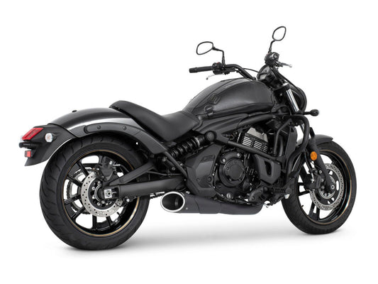 Combat Shorty 2-into-1 Exhaust - Black with Black End Cap. Fits Kawasaki Vulcan 'S' 650cc 2015up. - Freedom Performance Exhaust