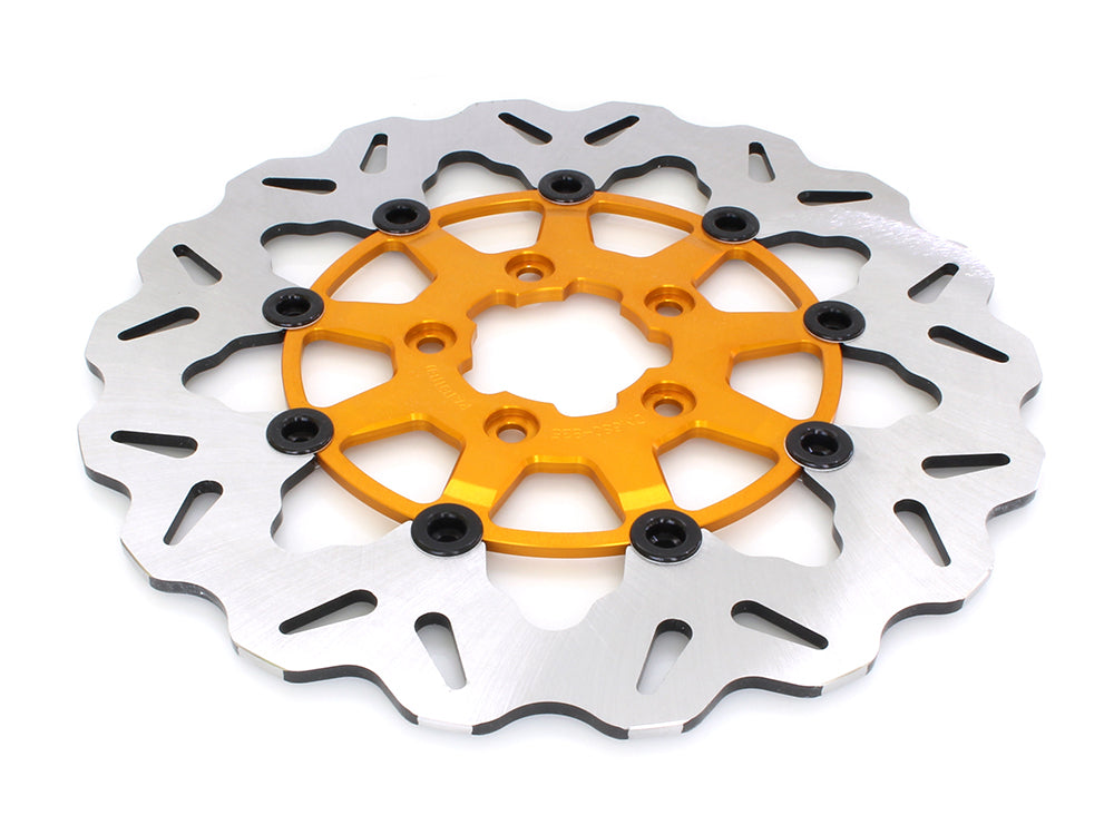 11.8in. Front Wave Floating Disc Rotor with Gold Carrier. Fits Dyna 2006-2017, Softail 2015up, Sportster 2014-2021 & Some Touring 2008-2023 - Gbrakes