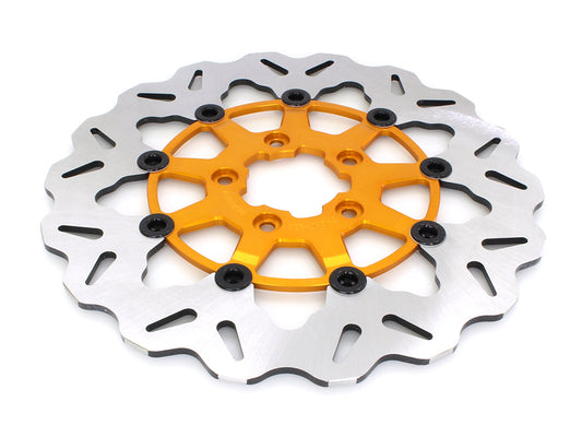 11.8in. Front Wave Floating Disc Rotor with Gold Carrier. Fits Dyna 2006-2017, Softail 2015up, Sportster 2014-2021 & Some Touring 2008-2023 - Gbrakes