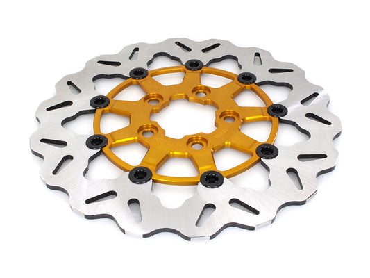 11.5in. Rear Floating Wave Disc Rotor with Gold Carrier. Fits Big Twin 2000up & Sportster 2000-2010. - Gbrakes
