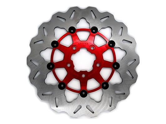 11.8in. Front Wave Floating Disc Rotor with Red Carrier. Fits Dyna 2006-2017, Softail 2015up, Sportster 2014-2021 & Some Touring 2008-2023 - Gbrakes