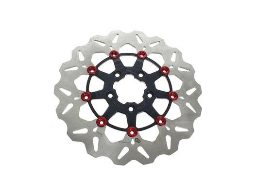 11.8in. Front Wave Floating Disc Rotor - Black with Red Buttons. Fits Dyna 2006-2017, Softail 2015up, Sportster 2014-2021 & Some Touring 2008-2023 - Gbrakes