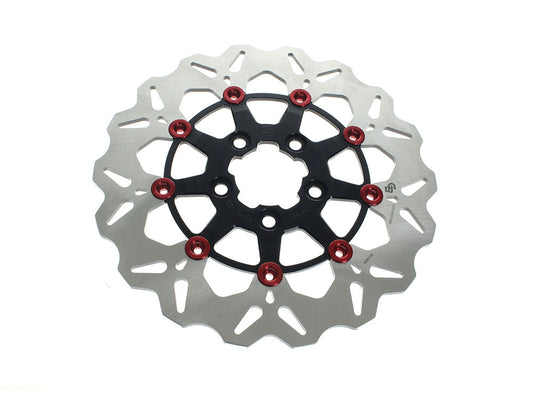 11.5in. Rear Floating Wave Disc Rotor - Black with Red Buttons. Fits Big Twin 2000up & Sportster 2000-2010. - Gbrakes