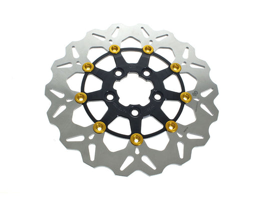 11.5in. Rear Floating Wave Disc Rotor - Black with Gold Buttons. Fits Big Twin 2000up & Sportster 2000-2010. - Gbrakes
