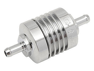 Washable Mini Inline Fuel Filter. 1/4in. Hose x 1.5in. long. Billet Aluminium. - Golan Fuel Taps