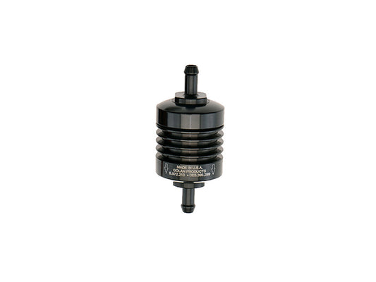 Washable Mini Inline Fuel Filter. 5/16in. Hose x 1.5in. long. Black Billet Aluminium. - Golan Fuel Taps