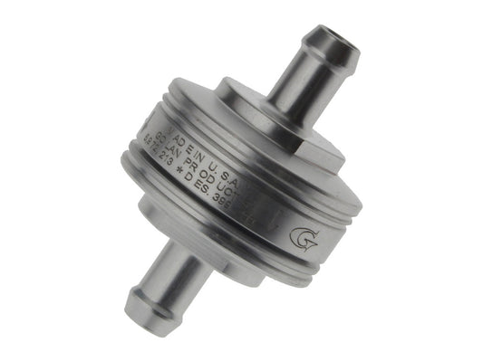 Washable Super Mini Inline Fuel Filter. 5/16in. Hose x 0.675in. long. Billet Aluminium. - Golan Fuel Taps