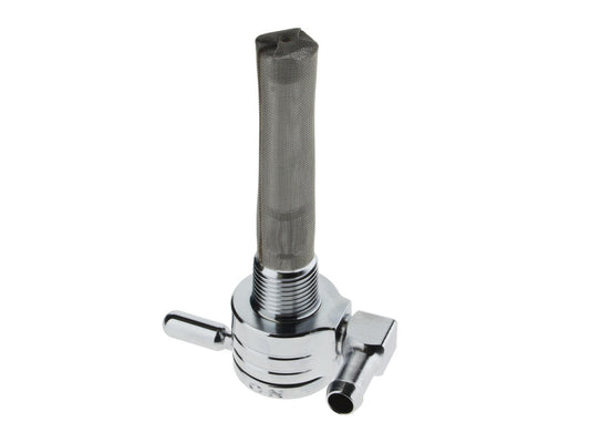 High-Flow Fuel Tap / Petcock with 3/8in. NPT Thread & 5/16in. Backward Facing Fuel Outlet - Chrome - Golan Fuel Taps