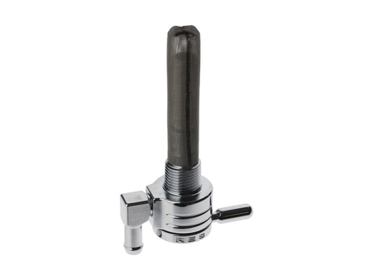 High-Flow Fuel Tap / Petcock with 3/8in. NPT Thread & 5/16in. Downward Facing Fuel Outlet - Chrome - Golan Fuel Taps