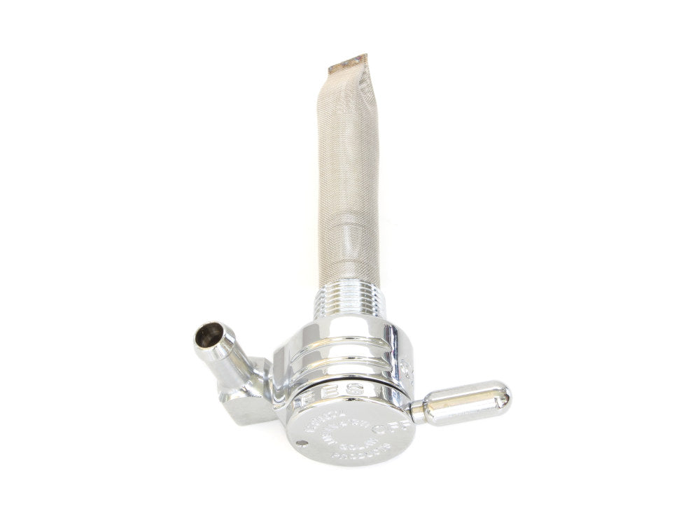 High-Flow Fuel Tap / Petcock with 3/8in. NPT Thread & 5/16in. Forward Facing Fuel Outlet - Chrome - Golan Fuel Taps