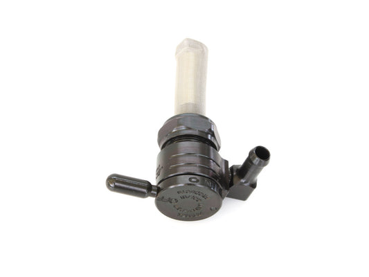 High-Flow Fuel Tap / Petcock with 22mm Thread & 5/16in. Backward Facing Fuel Outlet - Black. Fits Softail 1984-2006, Dyna 1991-2006, FXR 1982-1994, Touring 1988-2006, Sportster 1975-2006 & 4Spd Big Twin 1975-1986 - Golan Fuel Taps
