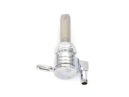 High-Flow Fuel Tap / Petcock with 22mm Thread & 5/16in. Downward Facing Fuel Outlet - Chrome. Fits Softail 1984-2006, Dyna 1991-2006, FXR 1982-1994, Touring 1988-2006, Sportster 1975-2006 & 4Spd Big Twin 1975-1986 - Golan Fuel Taps