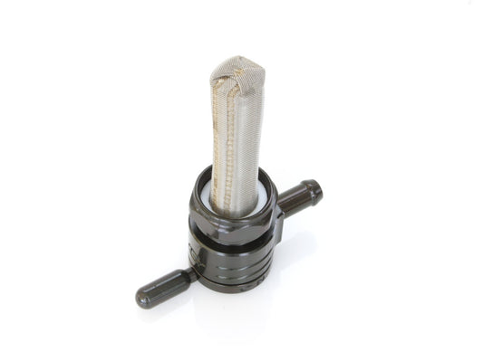 High-Flow Fuel Tap / Petcock with 22mm Thread & 5/16in. Inward Facing fuel Outlet - Black. Fits Softail 1984-2006, Dyna 1991-2006, FXR 1982-1994, Touring 1988-2006, Sportster 1975-2006 & 4Spd Big Twin 1975-1986 - Golan Fuel Taps