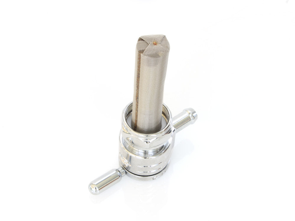 High-Flow Fuel Tap / Petcock with 22mm Thread & 5/16in. Inward Facing fuel Outlet - Chrome. Fits Softail 1984-2006, Dyna 1991-2006, FXR 1982-1994, Touring 1988-2006, Sportster 1975-2006 & 4Spd Big Twin 1975-1986 - Golan Fuel Taps