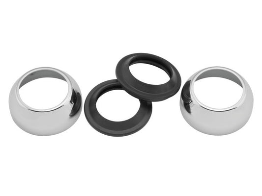 39mm Fork Boots - Chrome. Includes Dust Shields. Fits Dyna 1991-2005, FXR 1987-1994 & Most Sportster 1987-2021 - Rollies Speed Shop