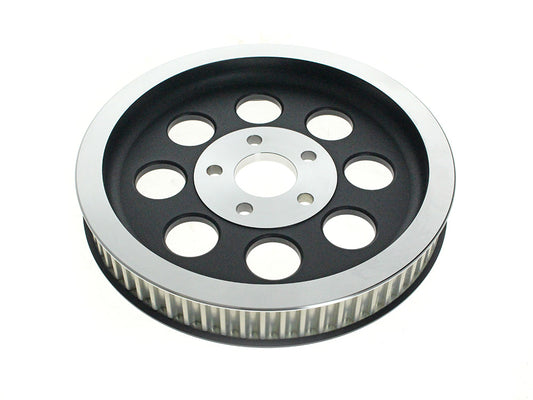 65 Tooth x 1.5in. Rear Pulley - Black. Fits Big Twin 1980-1999 with 1-1/2in. Wide Belt - Rollies Speed Shop