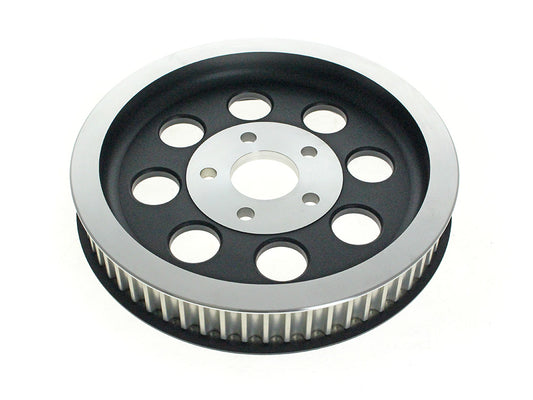 61 Tooth x 1.5in. Rear Pulley - Black. Fits Big Twin 1980-1999 with 1-1/2in. Wide Belt - Rollies Speed Shop