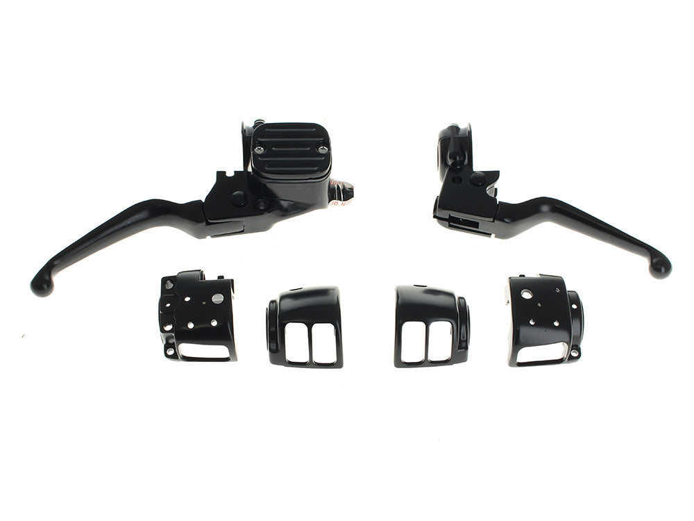 Handlebar Control Kit - Black. Fits Big Twin 1996-2010 & Sportster 1996-2003 with Single Disc Front Brake - Rollies Speed Shop