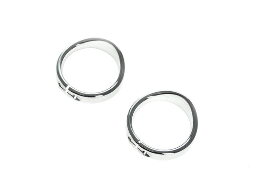 Peaked Visor Style Turn Signal Trim Ring - Chrome. Fits Front on FLSTC Softail 1986-2017, Rear on FLSTC Softail 1994-2017 & Front & Rear on Road King 2014up & Touring 1988-2013 all with Large Flat Lens Turn Signals - Rollies Speed Shop