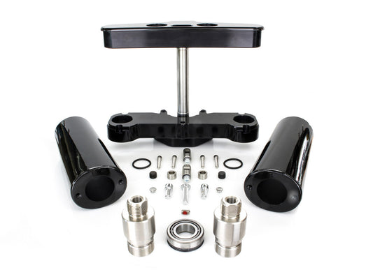 4 Degree Raked Triple Tree Kit - Black. Fits FL Softail 1986-2017 with Stock Diameter Front Wheel - Hawg Halters