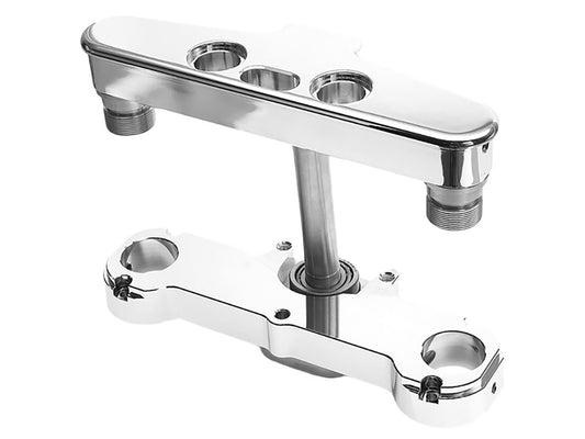 4 Degree Raked Triple Tree Kit - Chrome. Fits FL Softail 1986-2017 with 21in. or 23in. Wheel Upgrade. - Hawg Halters